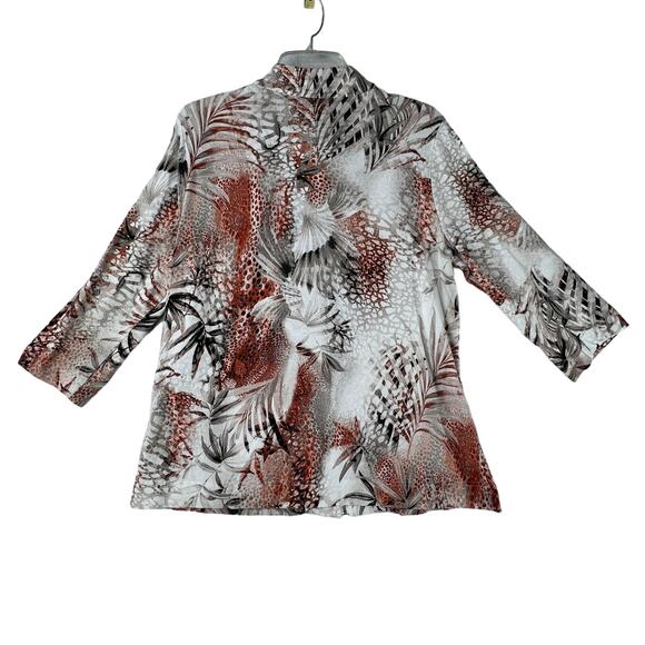 Weekends By Chico Full Zip Jacket Sz2 US 12 Large Floral Tan Pockets Lightweight - Picture 6 of 10